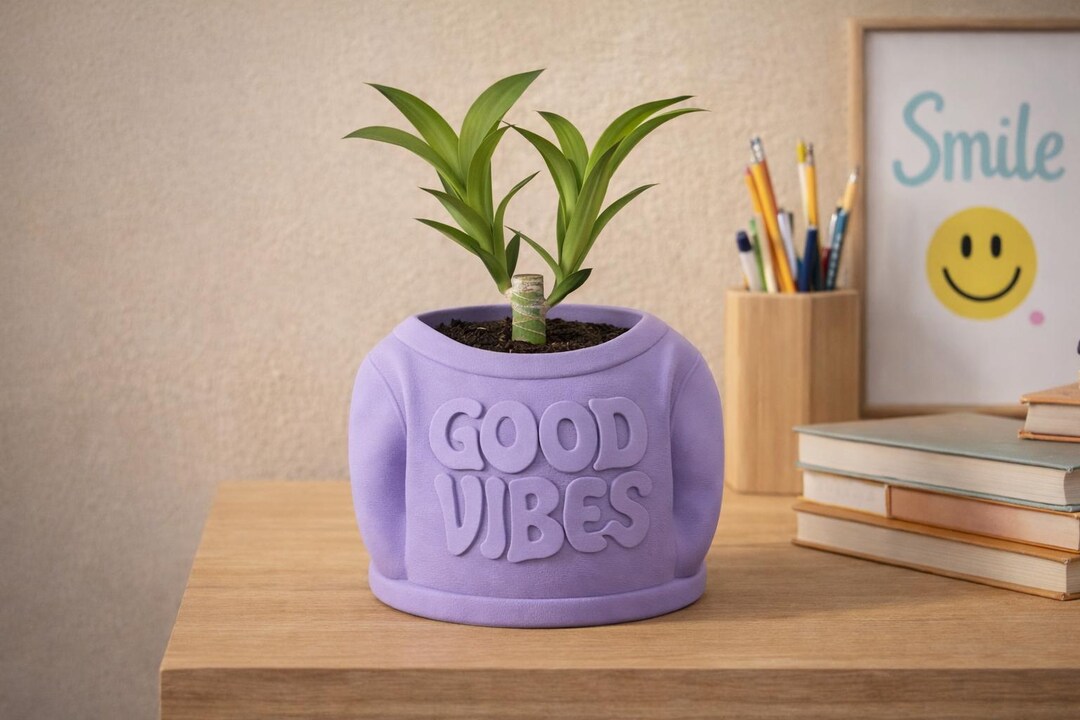 Posative Pot Good Vibes Planter | Positive Quote Pot | Desk Decor | Modern Home Gift ...