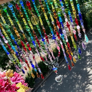 Large Boho Multi Colored Driftwood SunCatcher / Bead Curtian, Sparkling Glass Beaded Window Decor, Gift