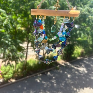 Boho Driftwood SunCatcher, Sparkling Glass Beaded Window Decor, Gift