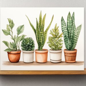 Botanical Bliss Watercolor Print - Potted Houseplants Collection, Digital Download, Bedroom Wall Decor, Watercolor Painting
