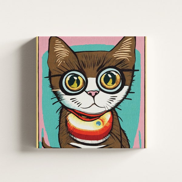 Hippie Cat | John Lennon Windsor Glasses Cat Wall & Home Decor For Cat Lovers | Digital Download | Printable Art