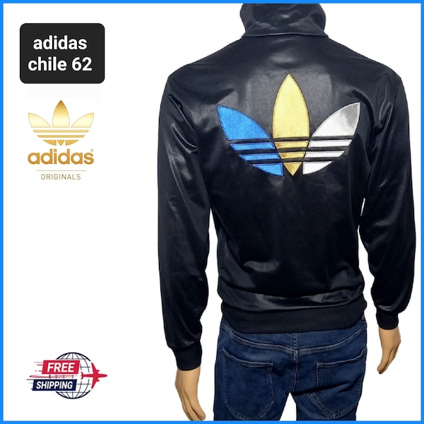 ADIDAS Track Jacket Chile 62 edición limitada gran trébol Negro azul oro brillante chaqueta rara S