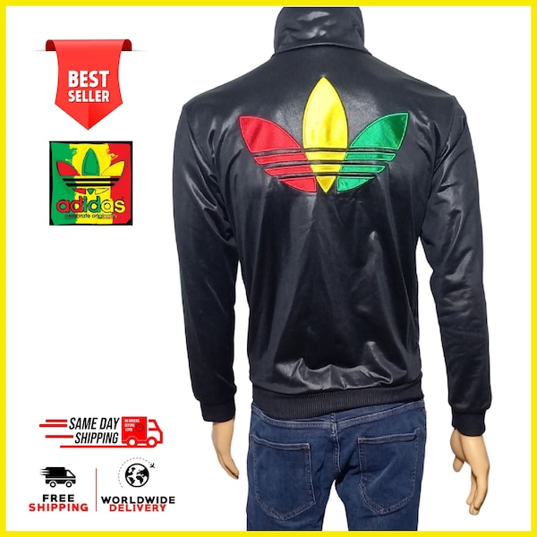 ADIDAS track jacket chile 62 RASTA jamaica bob limited edition shiny rare jacket XS.