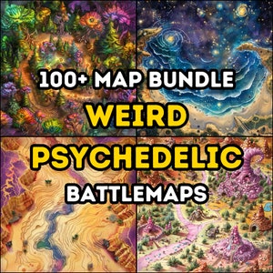 100+ Weird Psychedelic Maps Bundle, Dungeons and Dragons, RPG, battlemaps, High Detail, Varied Terrains, dnd campaign, Aerial top view.