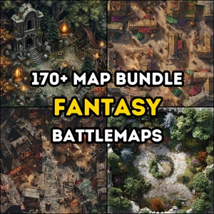170+ Fantasy Themed RPG Maps Bundle, Dungeons and Dragons, RPG,Battle Maps, High Detail, Abwechslungsreiches Gelände, dnd Kampagne, Luftbild von oben.