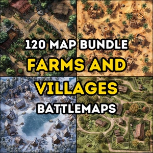 Paquete de 120 mapas de RPG de granjas y aldeas, mazmorras y dragones, RPG, ISO, paquete de alto detalle, terrenos variados, campaña, vista aérea superior.