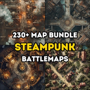 230+ Steampunk RPG-kaartenbundel, Dungeons and Dragons, RPG, Iso, High Detail-bundel, gevarieerd terrein, campagne, bovenaanzicht vanuit de lucht.
