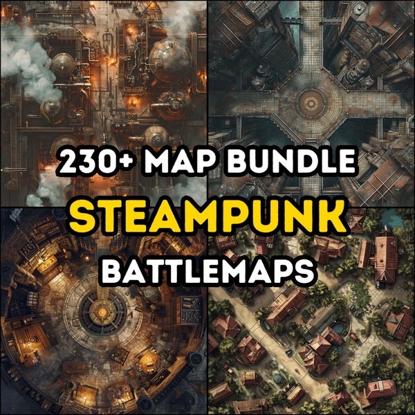 230+ Steampunk RPG Maps Bundle, Dungeons and Dragons, RPG, Iso, High Detail Bundle, Varied Terrains, campaign, Aerial top view.