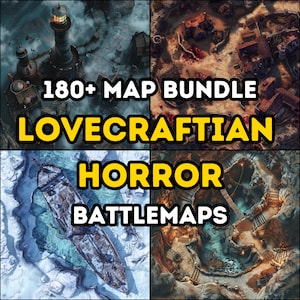 Pacote de mapas RPG de terror Lovecraftiano com mais de 180 mapas, Dungeons and Dragons, mapas de batalha DND, ISO, alto detalhe, campanha, vista aérea superior, mapas DM, assustador