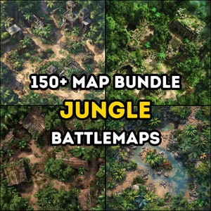 Pacote com mais de 150 mapas de RPG com tema de selva, Dungeons and Dragons, RPG, Iso, pacote com muitos detalhes, terrenos variados, campanha, vista aérea superior.