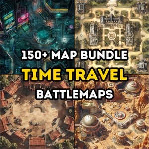 Pacote com mais de 150 mapas de RPG de viagem no tempo, Dungeons and Dragons, vários períodos de tempo, Iso, pacote com muitos detalhes, terrenos variados, campanha, mapas de batalha