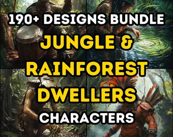 190+ pacchetti di design di personaggi di Jungle & Rainforest Dweller, PNG tribali e selvaggi, DND RPG, Dungeons and Dragons, Fantasy Creature Art