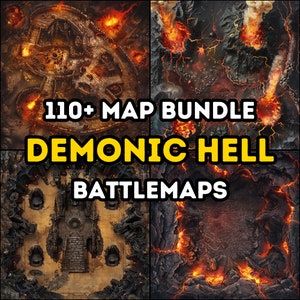 Pacote com mais de 110 mapas demoníacos do inferno, Dungeons and Dragons, mapas de batalha dnd, Iso, alto detalhe, campanha, vista aérea superior, mapas dm, abismo, inferno