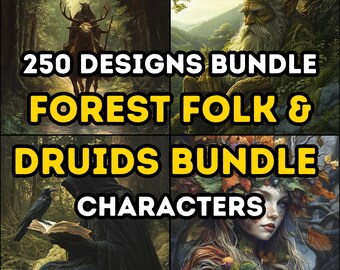 250+ Forest Folk & Druid Character Design Bundle Pack, Spiriti della natura, DND RPG, Dungeons and Dragons, Fantasy Woodland NPC Art