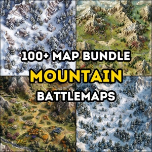 Pacote com mais de 100 mapas temáticos de montanha, Dungeons and Dragons, RPG, Iso, pacote de alto nível de detalhes, terrenos variados, campanha, vista aérea superior, alpino