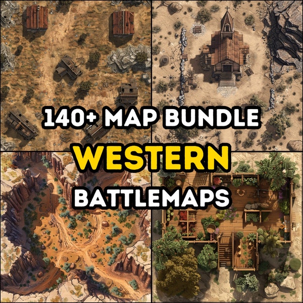 140+ Western RPG Maps Bundle, Dungeons and Dragons, Role Playing, High Detail, Varied Terrains, Old West, Battle maps, Aerial top view