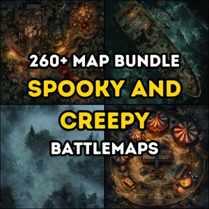 260+ mappe RPG inquietanti e spettrali, Dungeons and Dragons, mappe di battaglia, ISO, dettagli elevati, terreni vari, vista aerea dall'alto, spaventoso, horror
