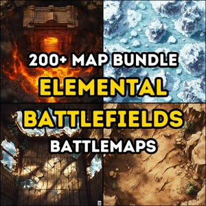 Pacote de mapas de mais de 200 campos de batalha elementais, Dungeons and Dragons, RPG, Iso, alto detalhe, fogo, água, terra, terrenos aéreos, combate de fantasia épica