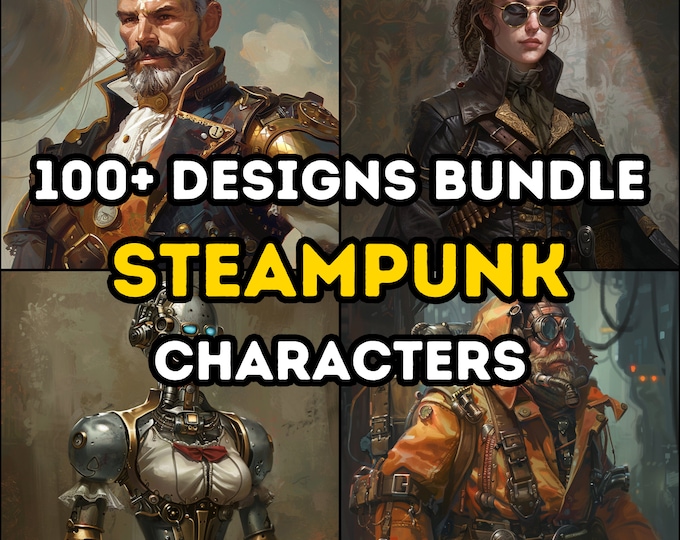 100+ Steampunk Character and Villain Collection Design Bundle Pack, Post-apocalyptic campaign, DND RPG, Dungeons and Dragons, Victorian