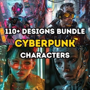 Über 110 Cyberpunk-Charakter- und Villain-Collection-Design-Bundle-Paket, dystopische Zukunftskampagne, DND-Rollenspiel, Dungeons and Dragons, Cyberpunk