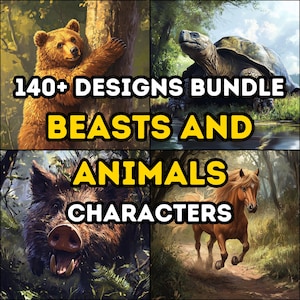 140+ Bestien und Tiere Character Design Bundle Pack, Fantasy Kreaturen, DND RPG, Dungeons and Dragons, Monster NPC Art, Wildlife Tokens