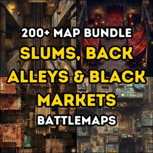 Pacote com mais de 200 mapas de batalha de favelas, becos e mercados negros, Dungeons and Dragons, RPG, Iso, alto nível de detalhes, terreno do submundo urbano