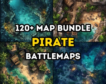 120+ Pirate RPG Maps Bundle, Dungeons and Dragons, RPG, Iso, High Detail Bundle, Varied Terrains, campaign, Aerial top view.