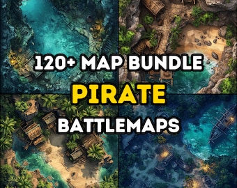 Paquete de más de 120 mapas de piratas RPG, mazmorras y dragones, RPG, ISO, paquete de alto detalle, terrenos variados, campaña, vista aérea superior.