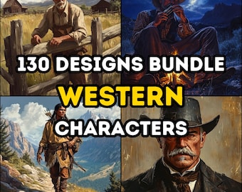130+ Western Old American Character Design Bundle, Digital Art, Cowboys, Outlaws, Lawmen, High Detail, Frontier, Wild West, RPG Characters