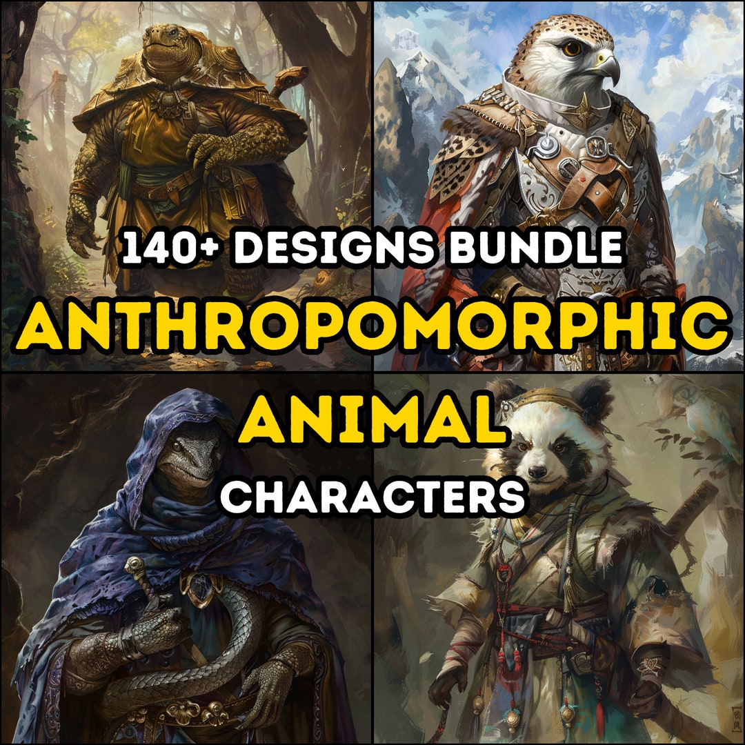 140+ Anthropomorphic Animal Character Design Bundle Pack, Fantasy ...