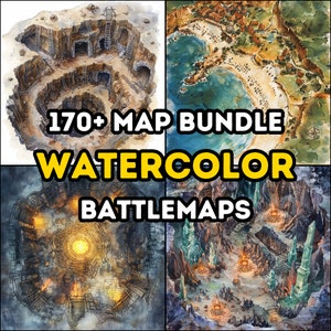 170+ Watercolor Avaried Theme RPG Maps Bundle, Dungeons and Dragons, Tabletop mit hoher Detailgenauigkeit, Abwechslungsreiches Gelände, D&D Kampagne, Luftaufnahme von oben.