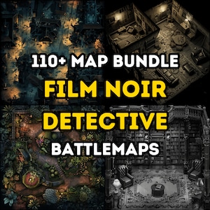 Bundel met 110+ Film Noir Detective RPG-kaarten, DnD, Rollenspel, High Detail, Gevarieerd terrein, mysterie, strijdkaarten, bovenaanzicht luchtfoto, misdaad