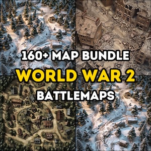 Pacote com mais de 160 mapas da Segunda Guerra Mundial, mapas de batalha DnD, Dungeons and Dragons, RPG, alto nível de detalhes, terrenos variados, vista aérea superior, RPG da Segunda Guerra Mundial
