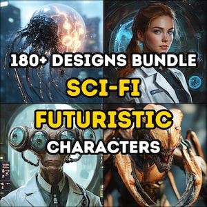180+ Sci-Fi Futuristic Character Design Bundle, Digital Art, Robots, Cyborgs, Aliens, High Detail, Sci-Fi, Space, RPG Characters