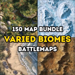 Pacote com mais de 150 mapas de RPG de biomas variados, Dungeons and Dragons, RPG, Iso, pacote com muitos detalhes, terrenos variados, campanha, vista aérea superior.