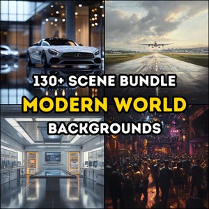 May include: A collage of four images showcasing modern world backgrounds. The top left image shows a white sports car parked in a modern building. The top right image shows a plane taking off from a runway. The bottom left image shows a modern office interior. The bottom right image shows a crowded nightclub scene.