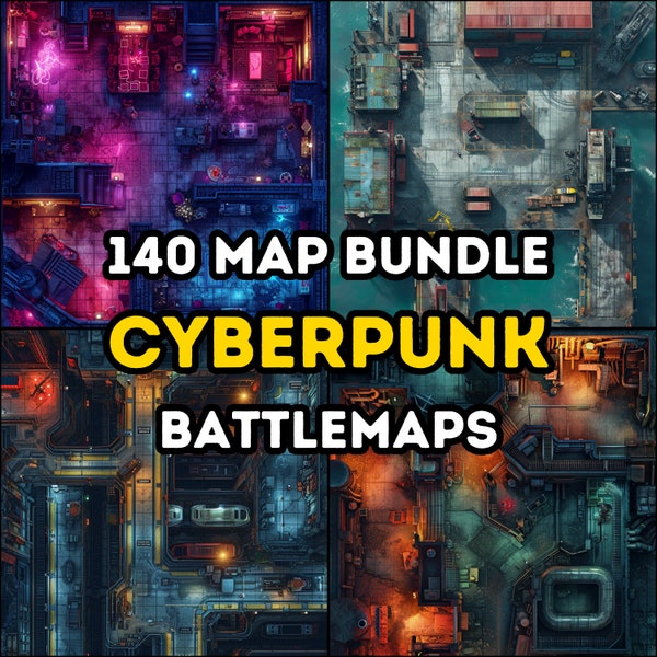 Über 140 Cyberpunk City RPG-Karten-Bundle, Dungeons and Dragons, RPG, ISO, High-Detail-Bundle, abwechslungsreiche Gelände, Kampagne, abwechslungsreiche Stadtlandschaften.