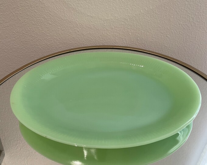 Fire King Jadeite Jane Ray Ribbed Oval Serving Platter Vintage 1940s Etsy