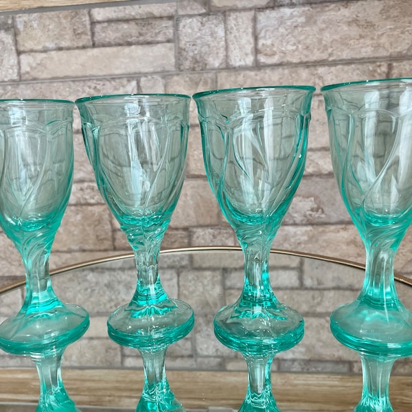 Vintage Noritake "Sweet Swirl" 6.75" Aquamarine/ Teal Footed Water Glasses/ Wine Goblets Set of 4