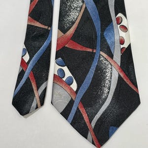 Van Heusen EDITIONS Necktie Classic Black Blue Red White Abstract Men’s Tie EUC