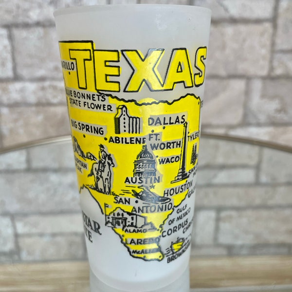 Vintage Hazel Atlas 1950's State of Texas Collectible/ Souvenir 5" Frosted Glass