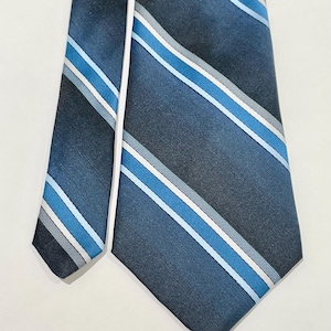 AUSTIN MANOR Polyester BLEND Necktie Classic 55” Navy Blue White Stripe Men’s Tie