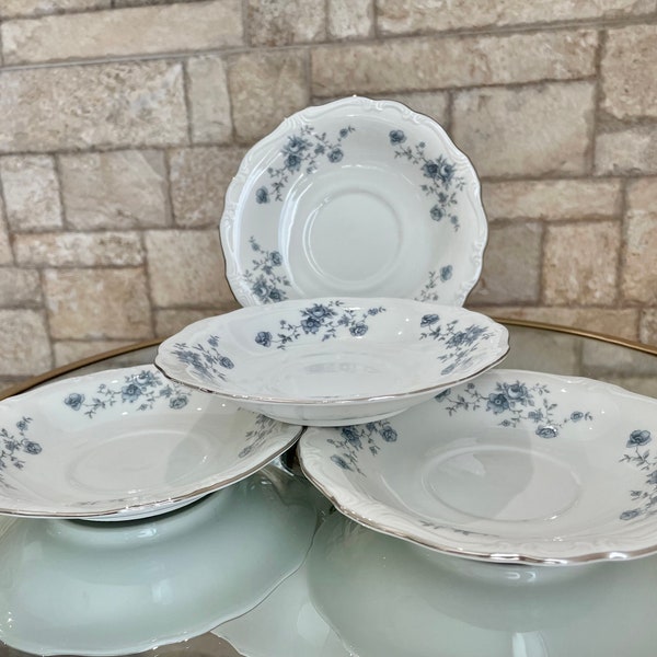 Johann Haviland Blue Garland 6" Coffee/Tea Cup Saucers Set of 4 Vintage 1970's Bavaria Germany