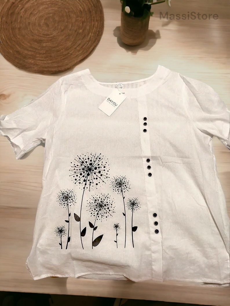 Women Flower Embroidery Linen Shirt main image 0