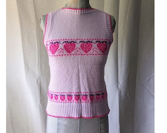 millésime rare | Fiorucci | gilet en tricot fraise | gilet pull de créateur | taille petite - moyenne | tricots