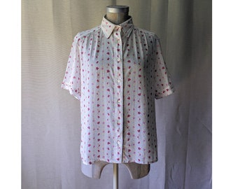 Vintage des années 70 | Céline Paris | blouse de créateur | chemise d'été | taille moyenne - grande | fleurs et coccinelles | Fabriqué en Suisse