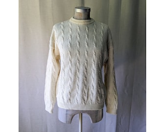 vintage | Stefanel | white knit sweater | unisex | size large | wool & alpaca | Made in Italy