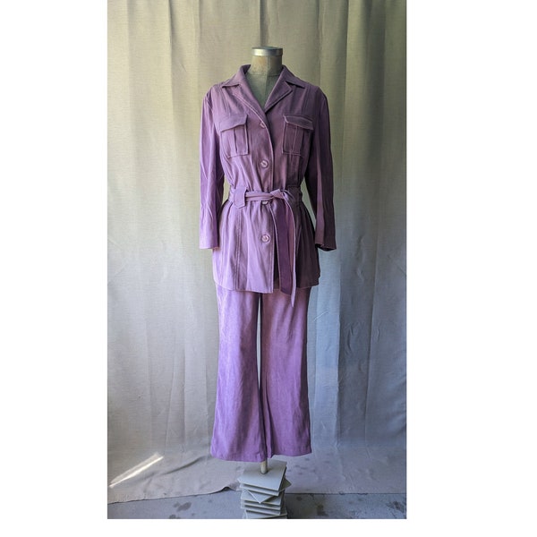 vintage / traje pantalón morado / chaqueta safari + pantalones / talla pequeña / traje de mujer / conjunto de dos piezas / 90s hace 70s