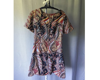 60s 70s vintage | handmade paisley mini dress | size extra small | button front mod style dress