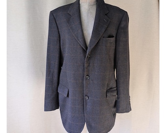 German Vintage Wool Blazer, Gun Club Check Blue Burgundy